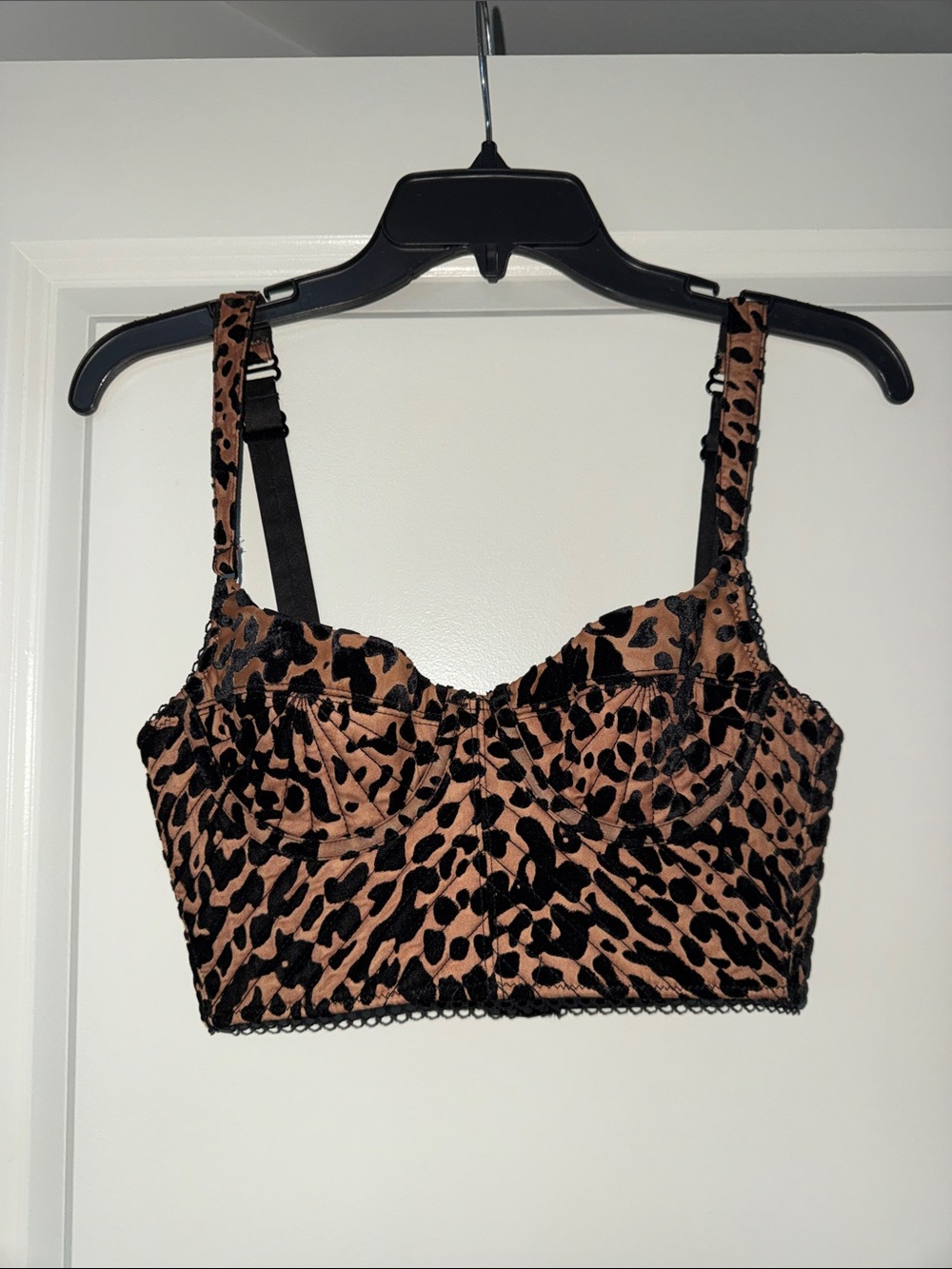 House of CB - Leopard Print Devore Bustier Crop Top in Brown and Black - XS